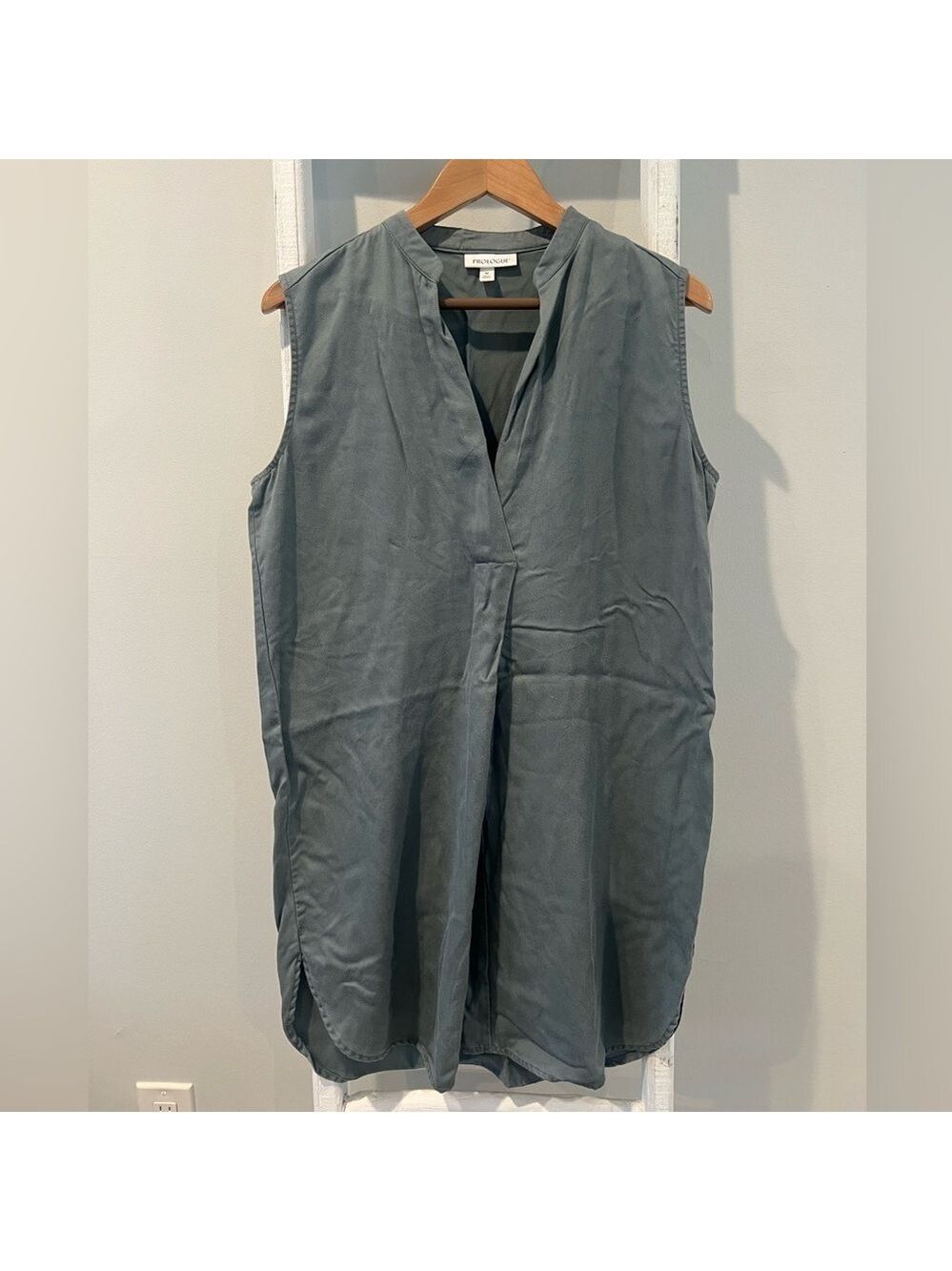 PROLOGUE grey green tab color sleeveless shift split hem dress size medium